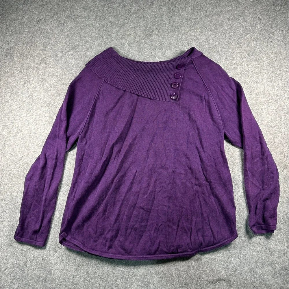 Great Northwest Indigo Womens XL Purple Asymmetrical Button Neck Knit Sweater